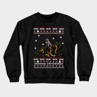 ugly sweater - christmas tree knocked down by a cat Crewneck Sweatshirt